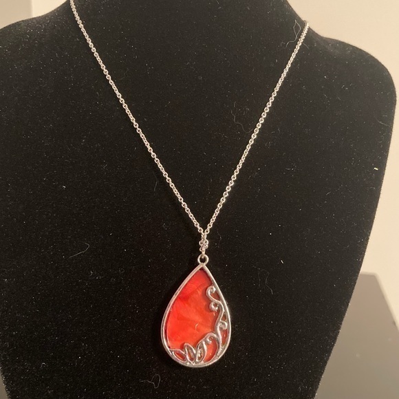 Red And Silver Tone Necklace